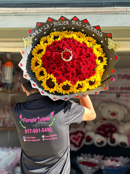 Ramo buchon 50 rosas y 🌻