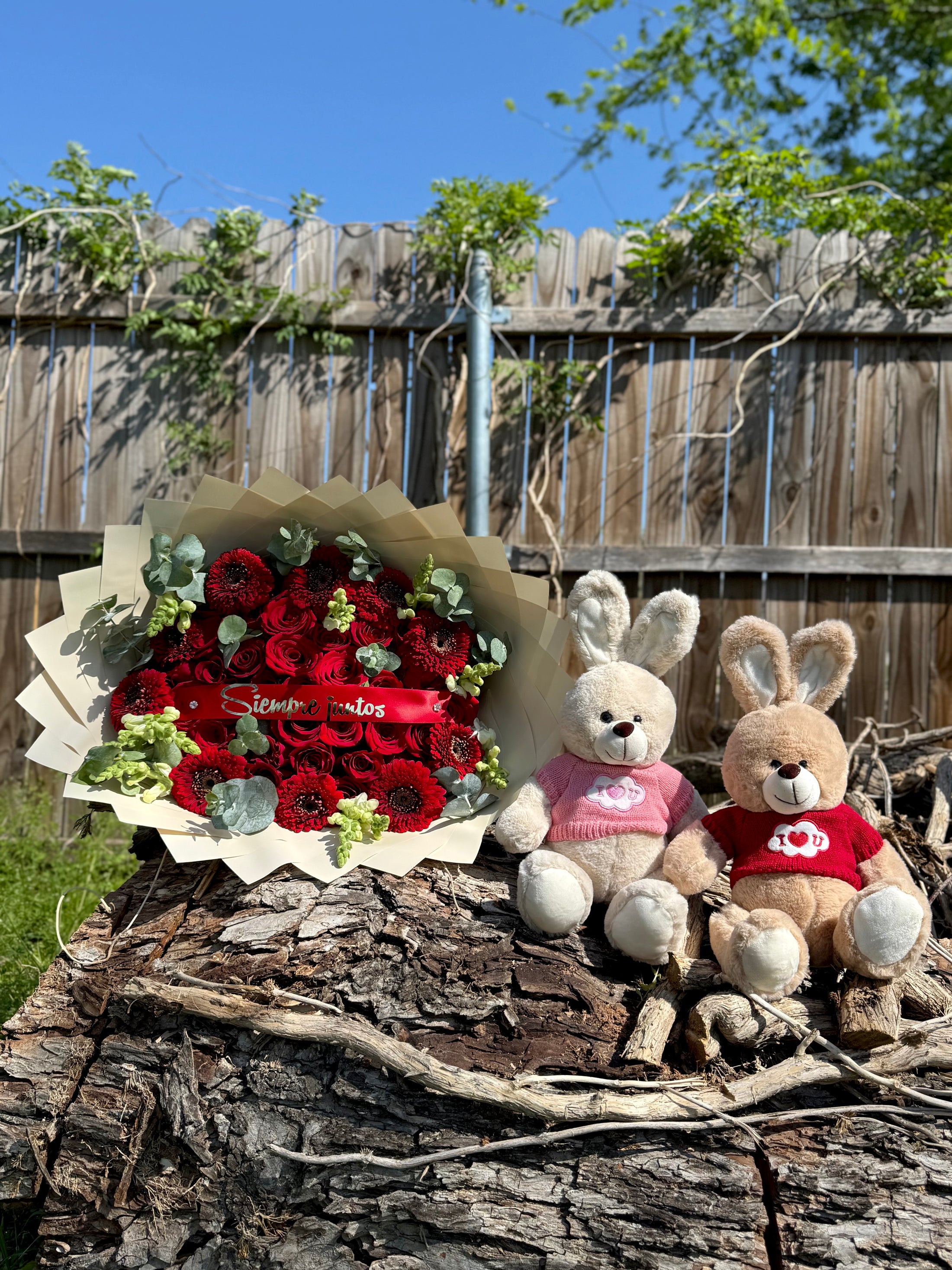 Ramo de 36 rosas y gerberas + pareja de 🐰