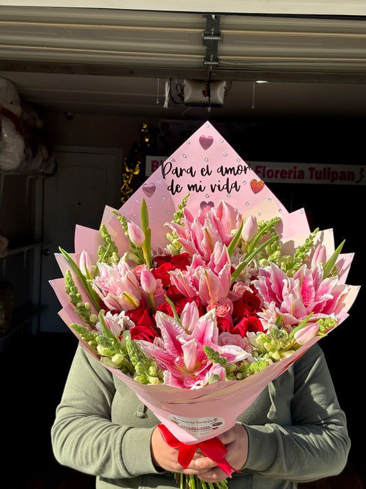 Ramo de rosas+lirios+tulipanes 🌸💕